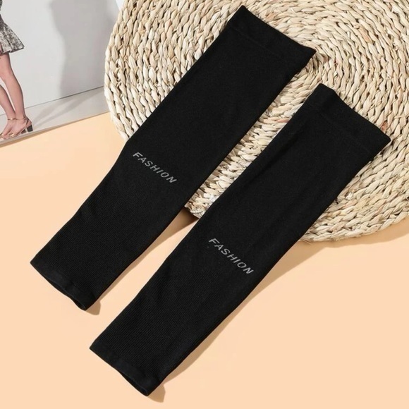 Black Long Arm Cover Sleeve Fingerless Gloves Stretch - Picture 3 of 7